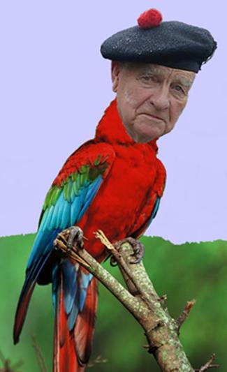 Judge Angus Stroyan plays the fool as the Scottish Parrot at the Killin Highland Games
